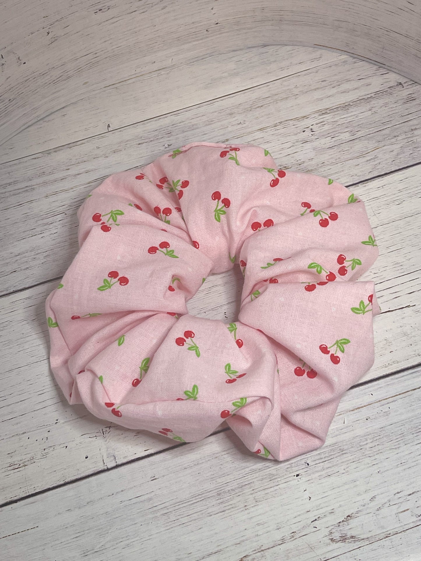 JoJo pink cherry cotton handmade scrunchie