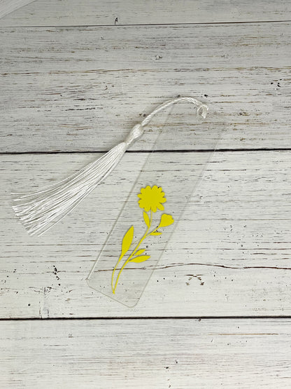 Flowers Yellow clear acrylic bookmark