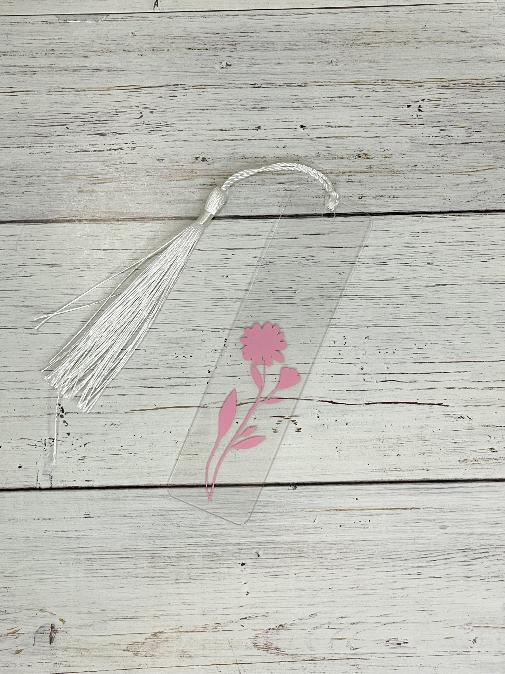 flowers pink clear acrylic bookmark