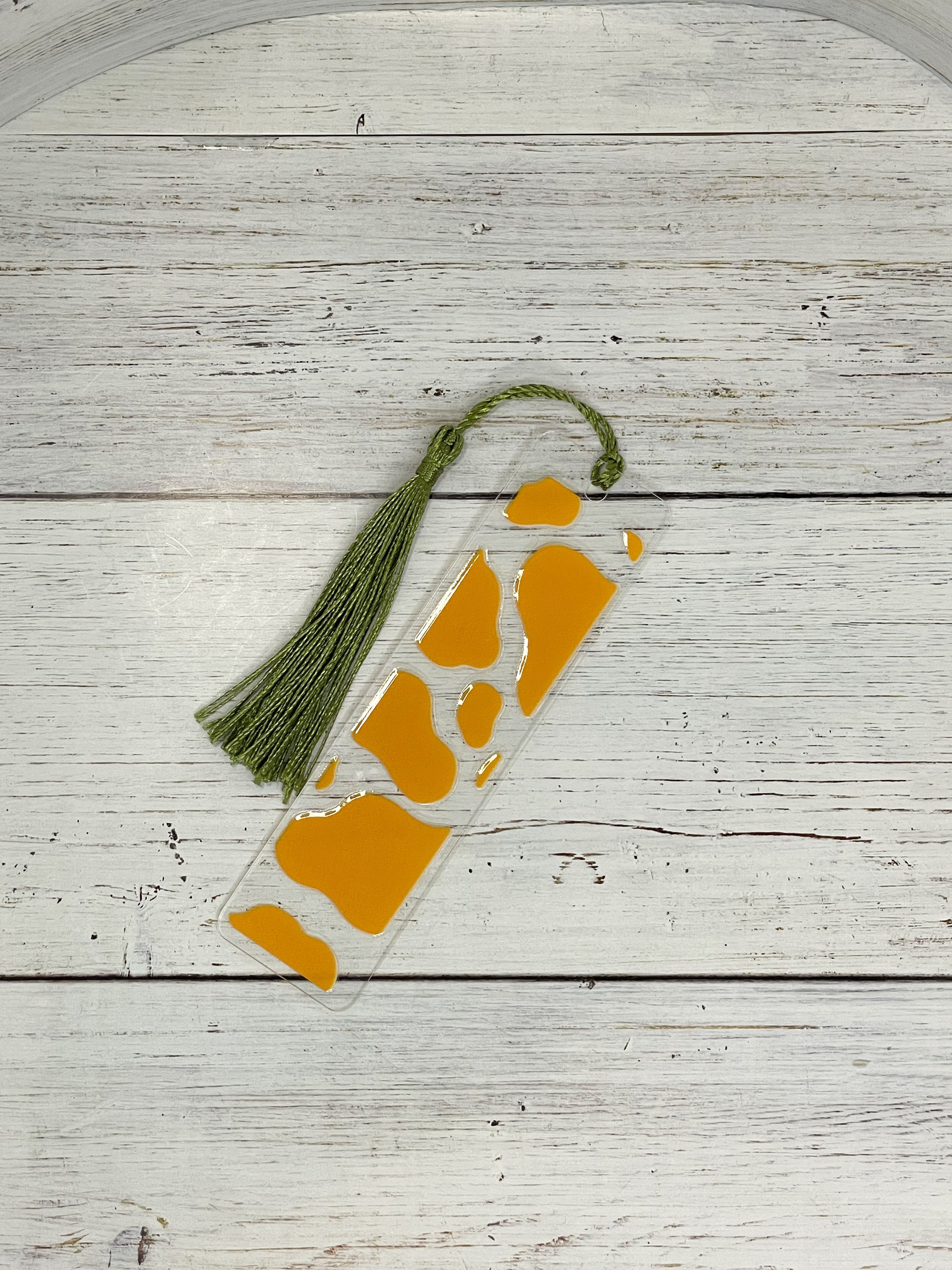 moo orange cow print clear acrylic bookmark