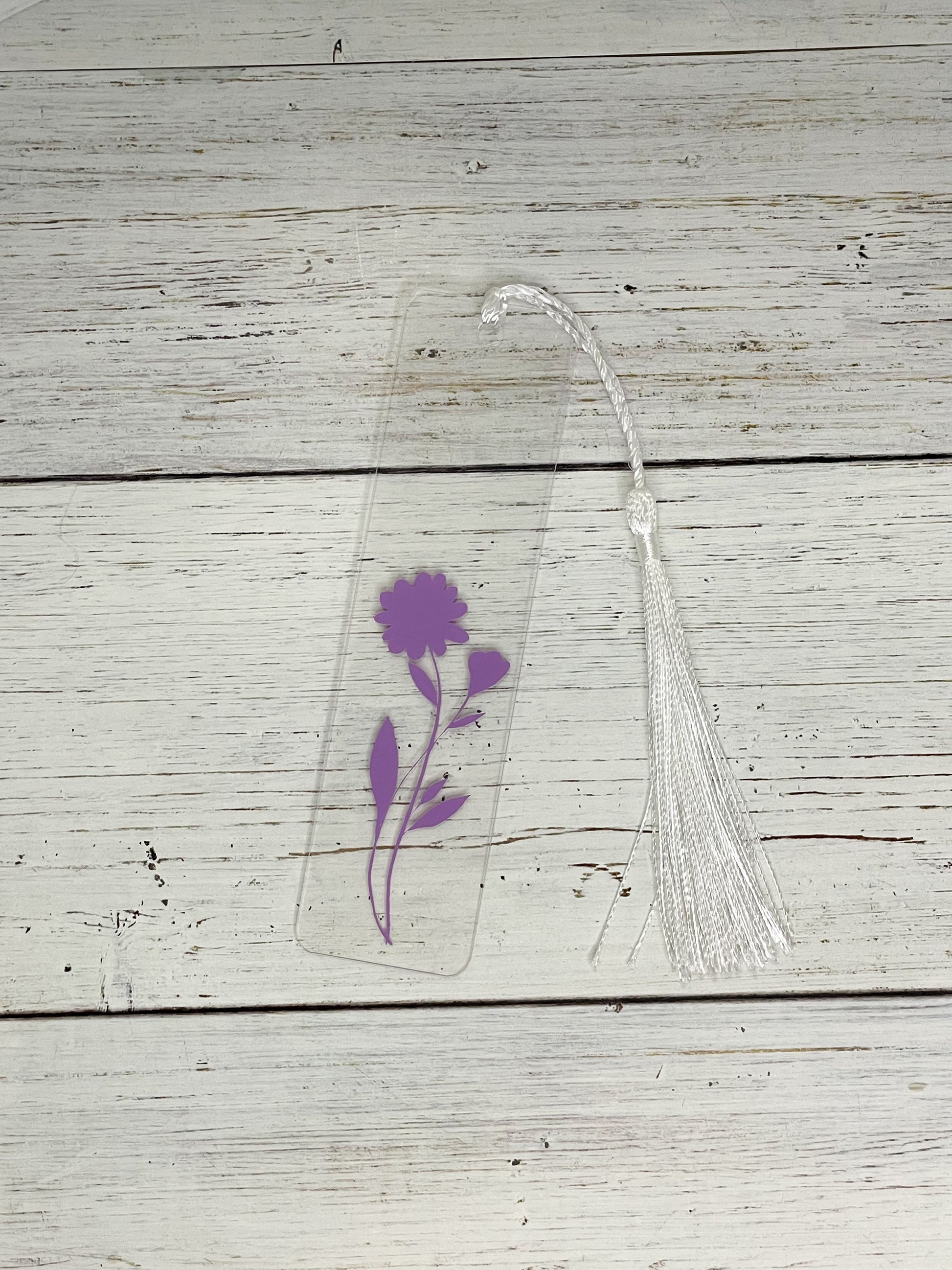 flowers purple clear acrylic bookmark