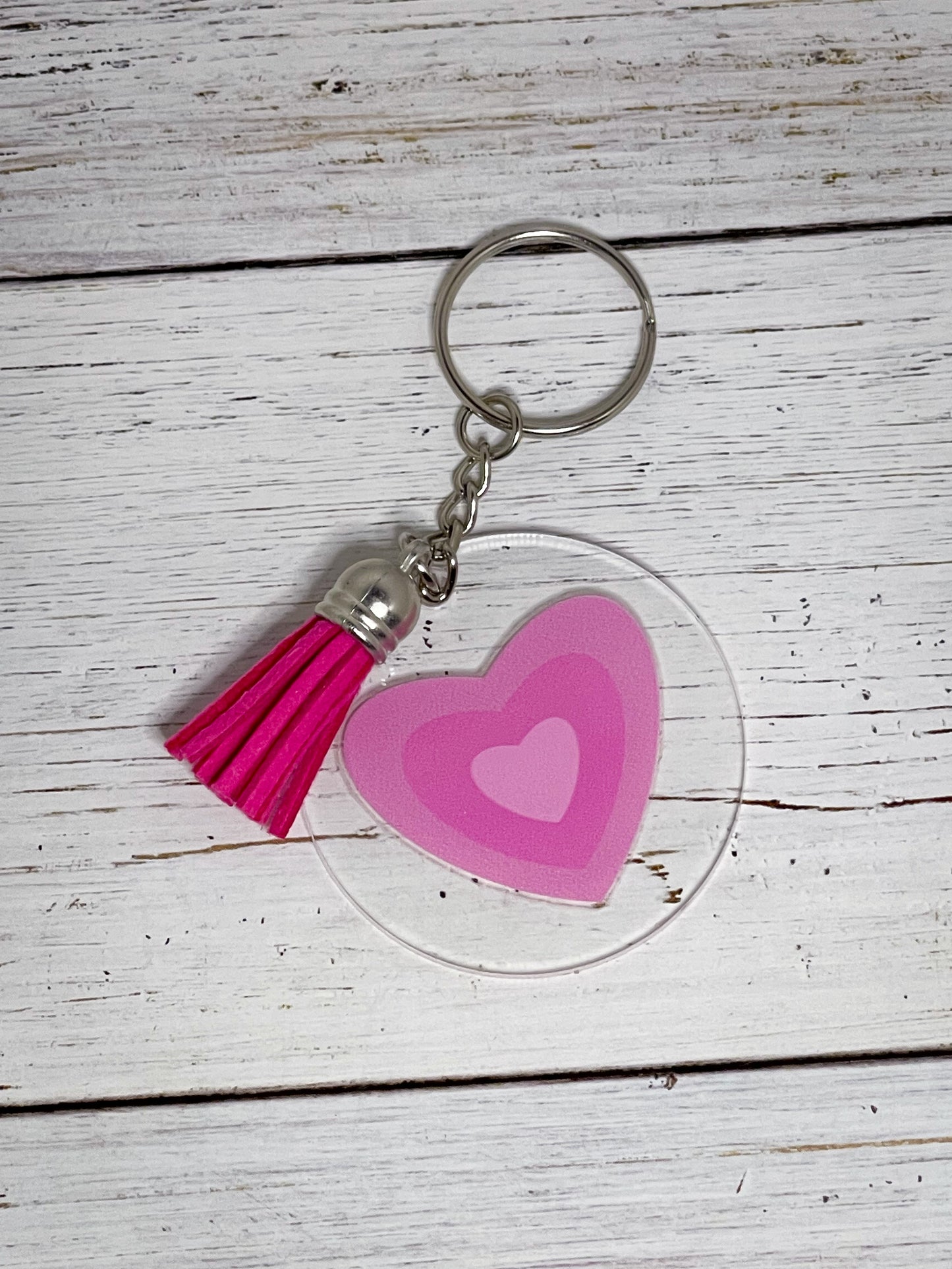 pink hearts clear acrylic keychain