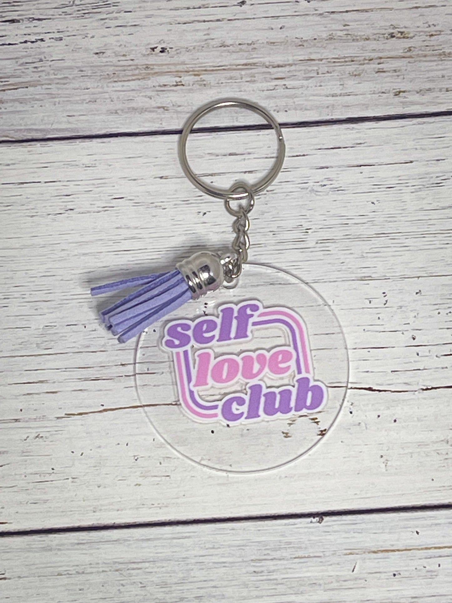 self love club clear acrylic keychain