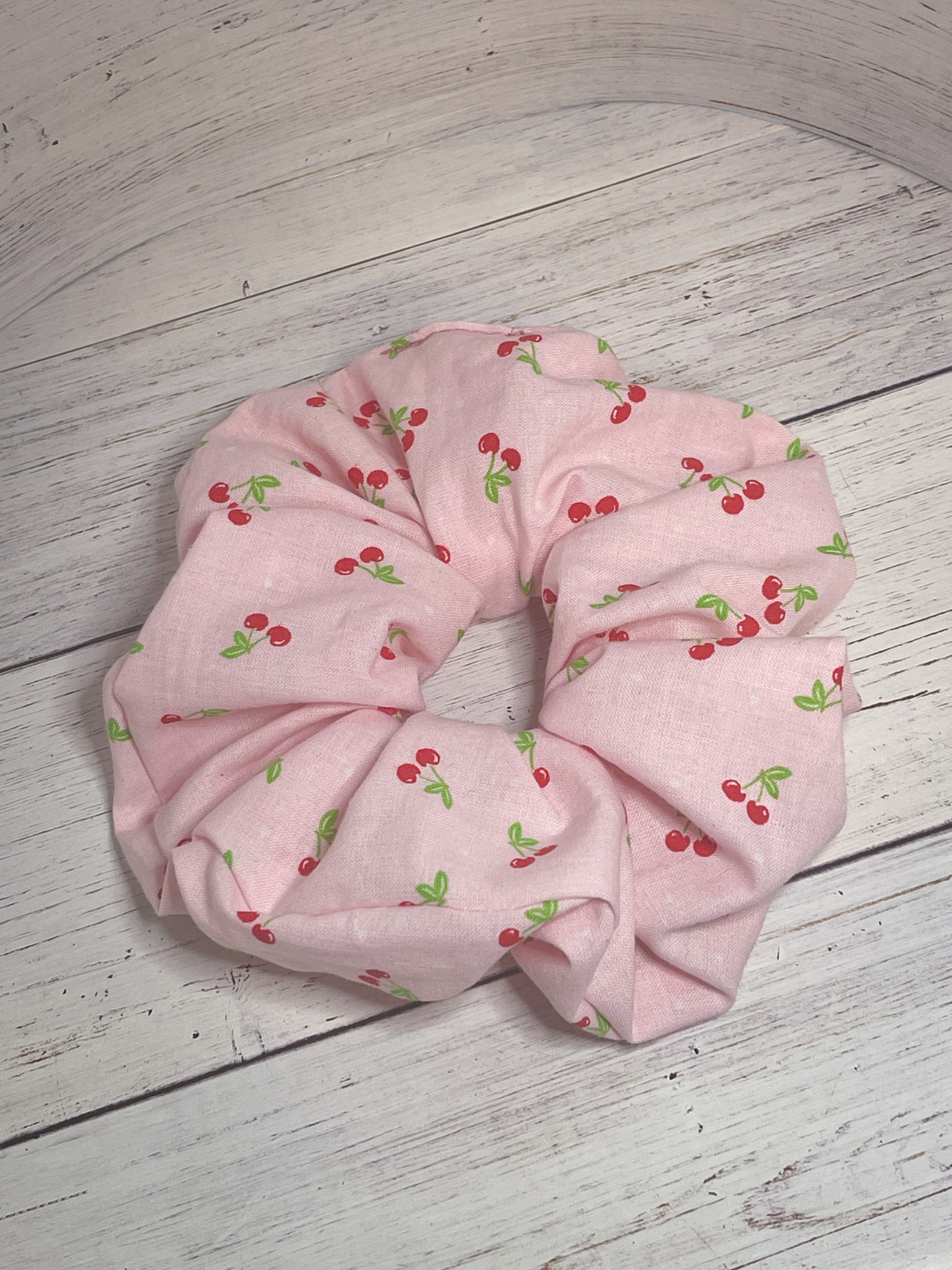 JoJo pink cherry cotton handmade scrunchie