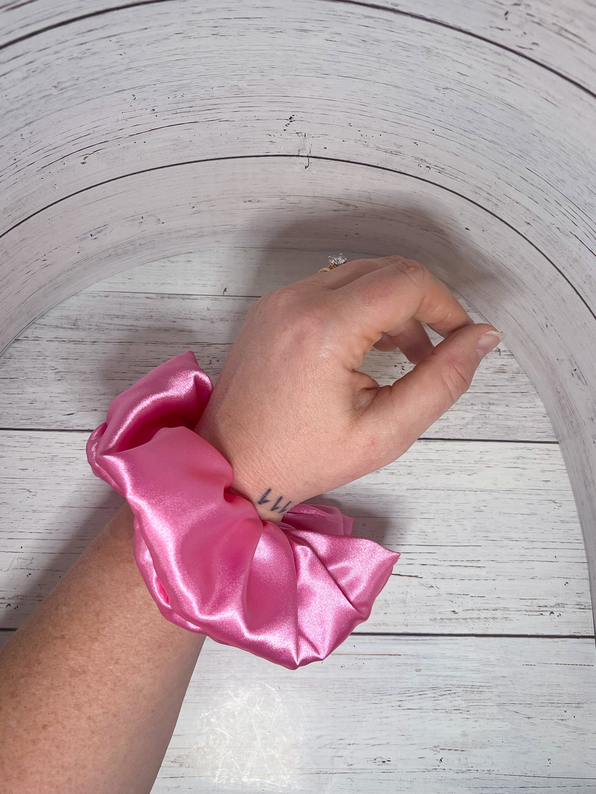 Sabrina pink silk scrunchie