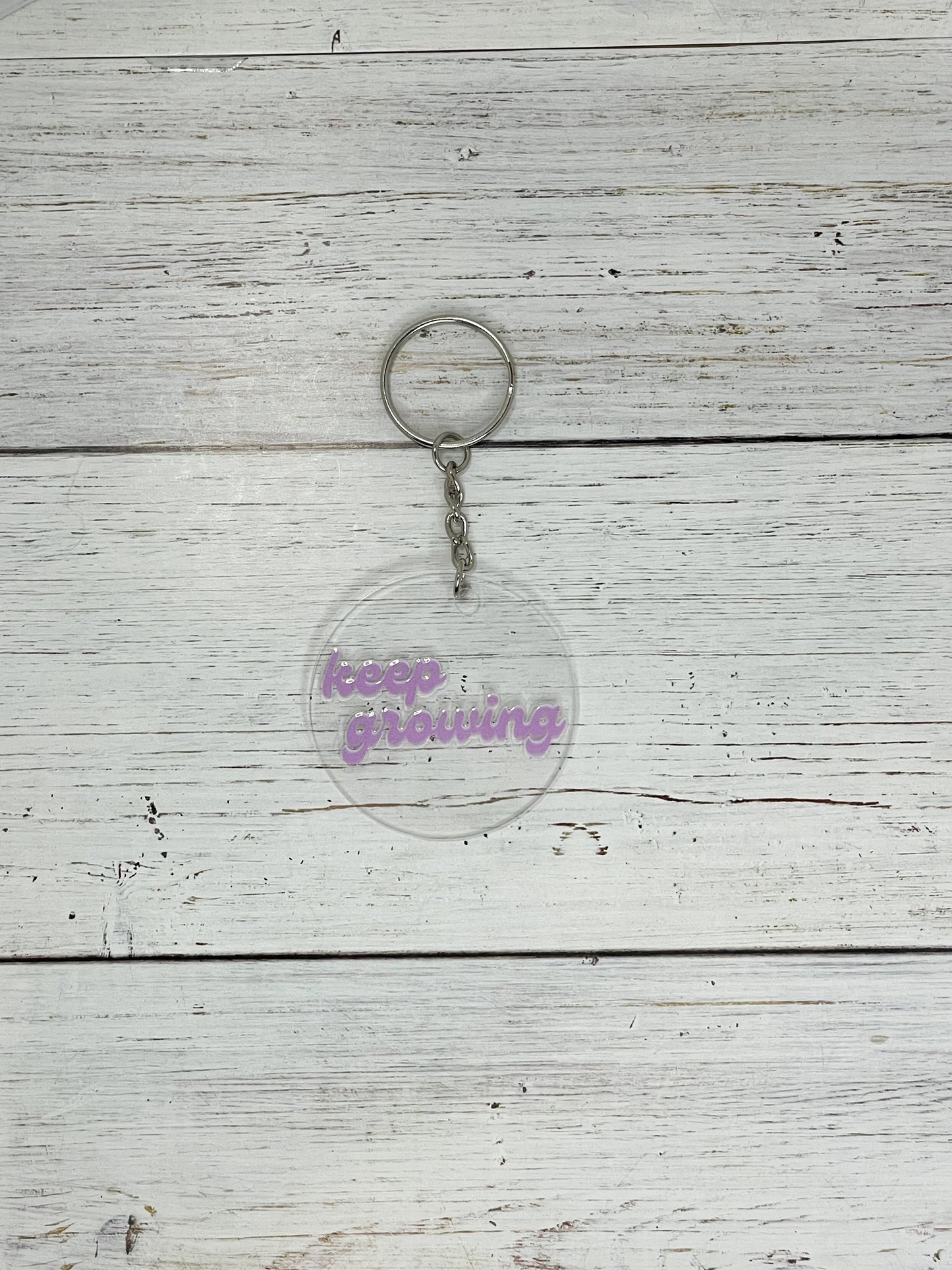 keep growing purple clear acrylic keychain