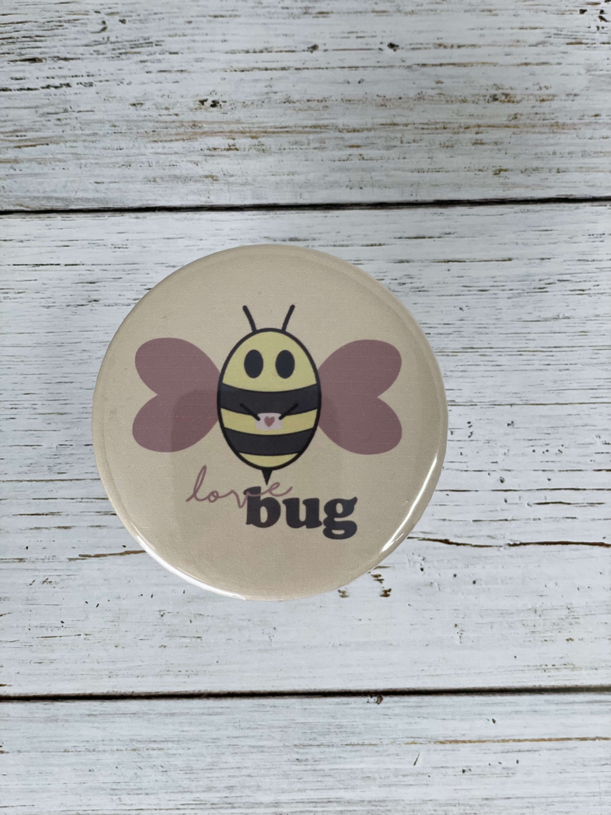 love bug brown large 57mm button