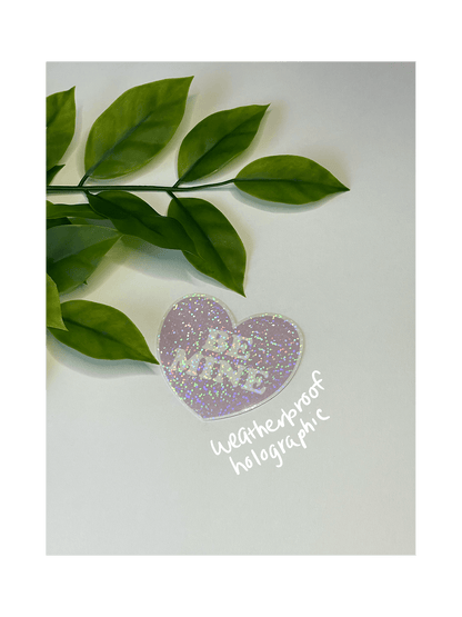 valentine's day be mine purple waterproof holographic sticker