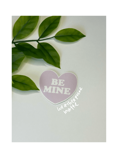 valentine's day be mine purple weatherproof matte sticker