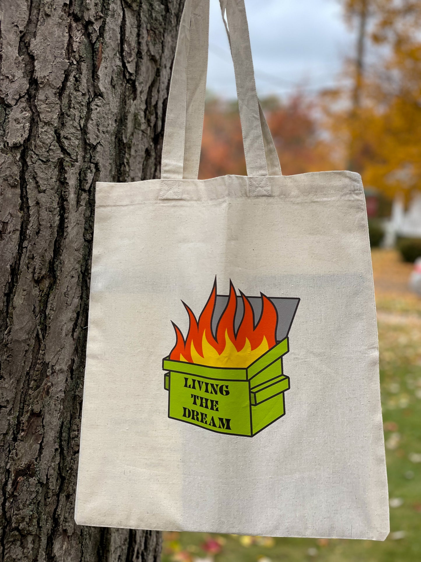 dumpster fire color 15x16 canvas tote