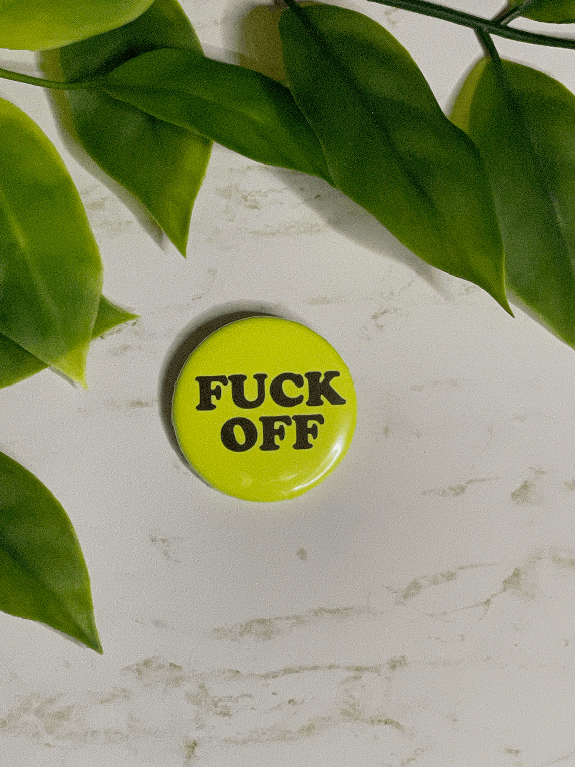 fuck off yellow small 38mm button