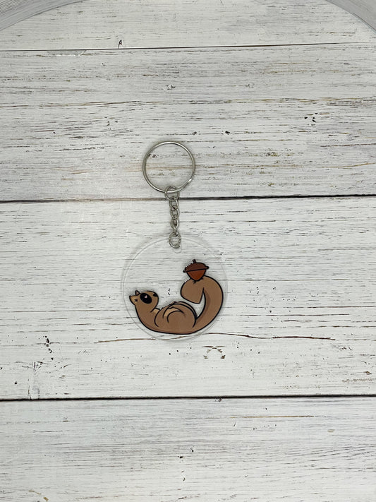 fall autumn happy squirrel clear acrylic keychain