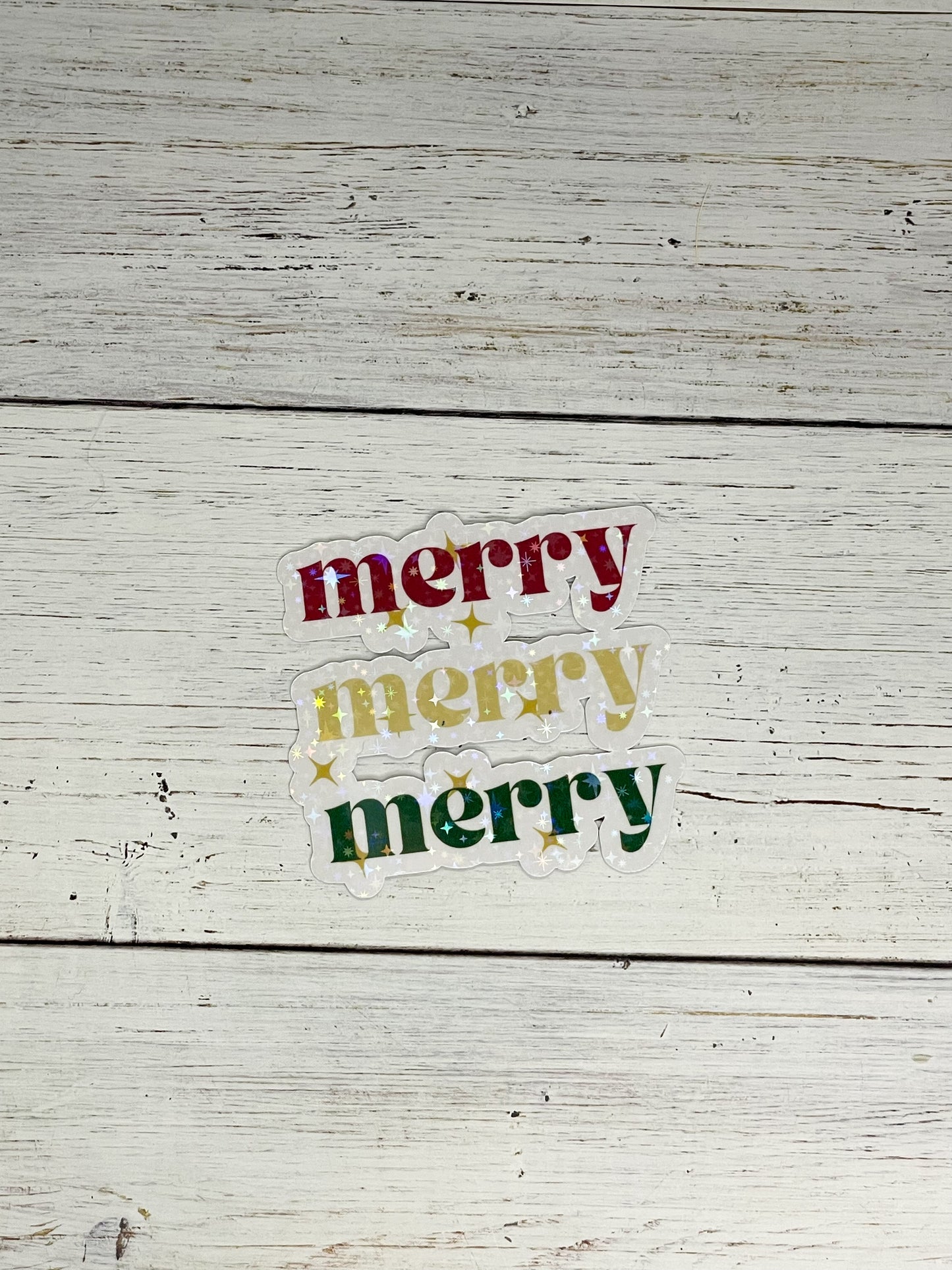 christmas merry weatherproof holographic sticker