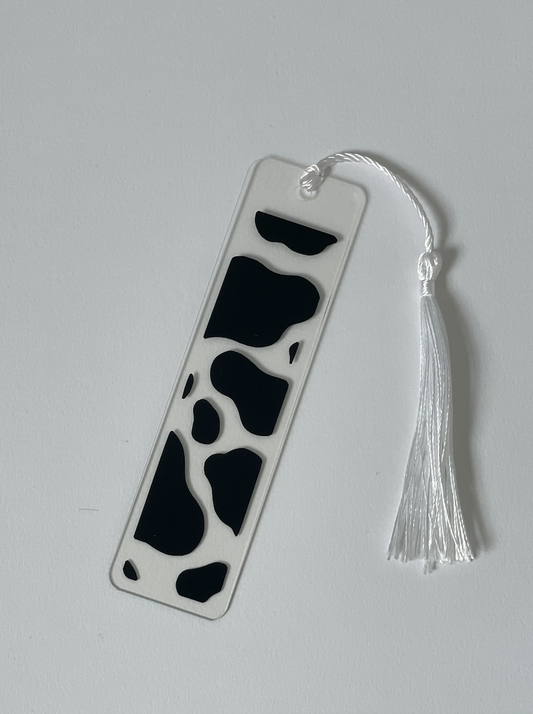 Moo black cow print clear acrylic bookmark