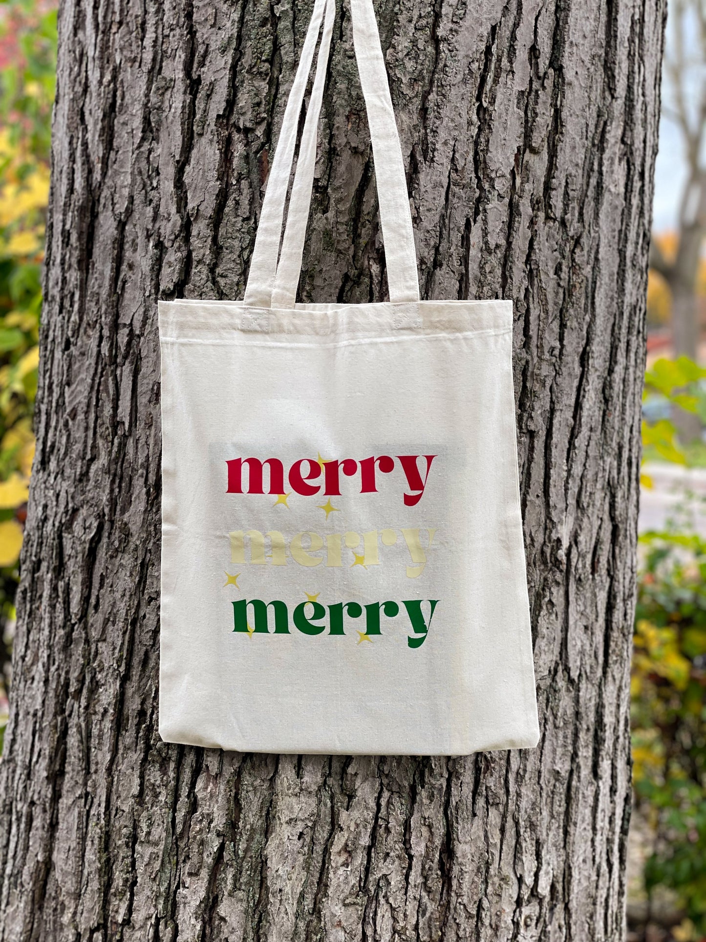 christmas merry 15x16 canvas tote